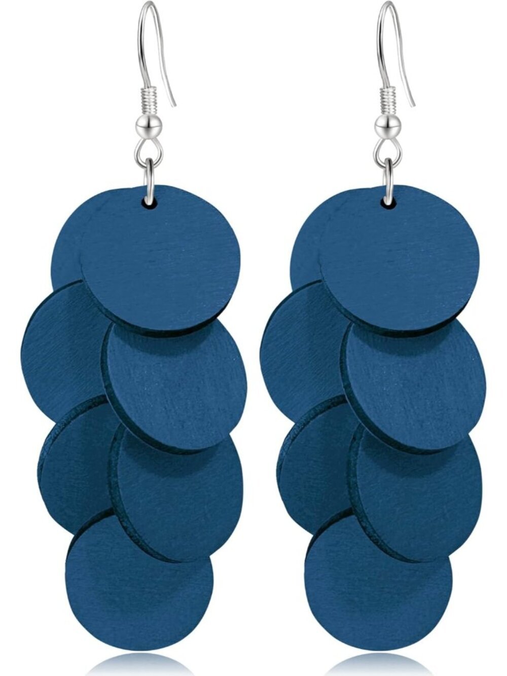 Women's Dark Blue Handmade Bohemian Wooden Round Geometry Dangle Drop Earrings